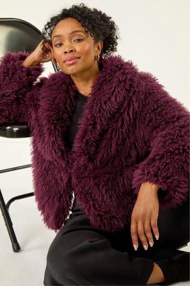 Roman Wine Petite Faux Fur Collar Coat