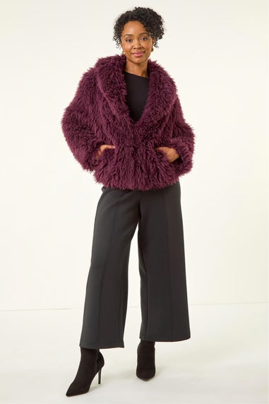 Roman Wine Petite Faux Fur Collar Coat