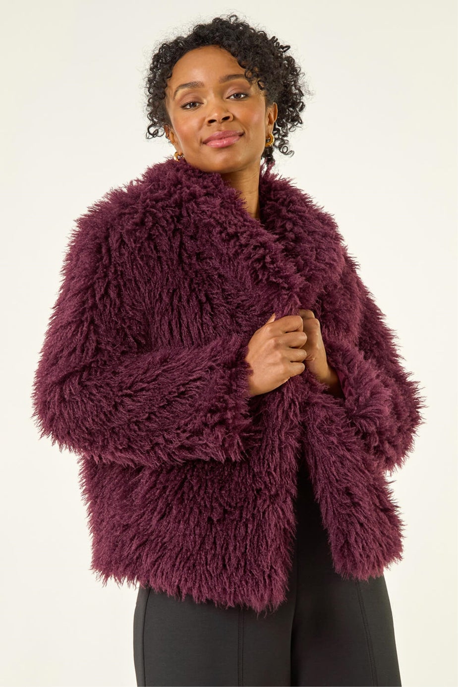 Roman Wine Petite Faux Fur Collar Coat