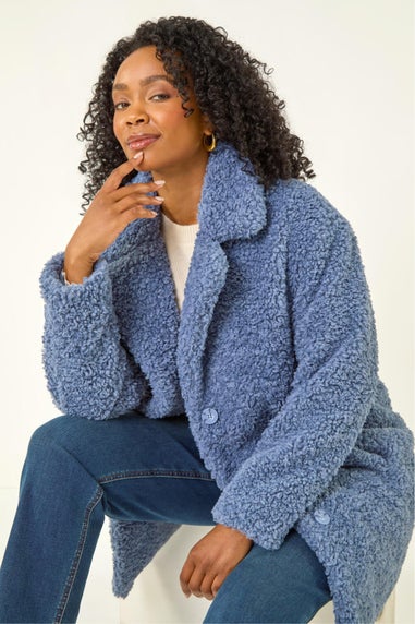 Roman Blue Petite Teddy Longline Coat