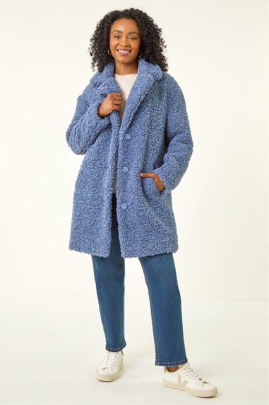 Roman Blue Petite Teddy Longline Coat