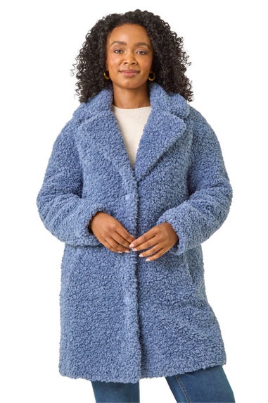 Roman Blue Petite Teddy Longline Coat