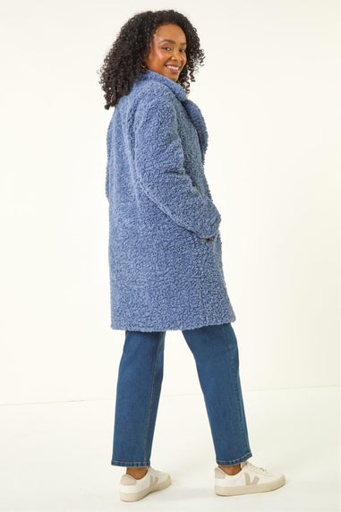 Roman Blue Petite Teddy Longline Coat