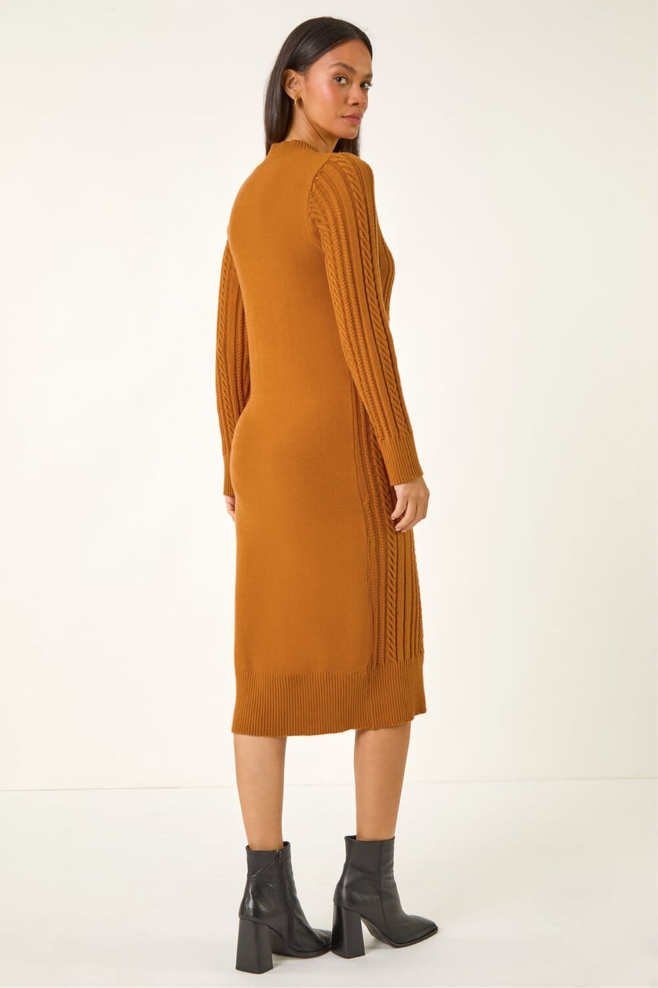 Dusk Dark Orange Cable Knit Midi Jumper Dress