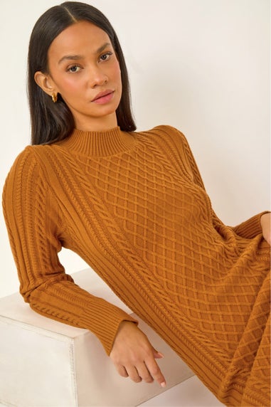 Dusk Dark Orange Cable Knit Midi Jumper Dress