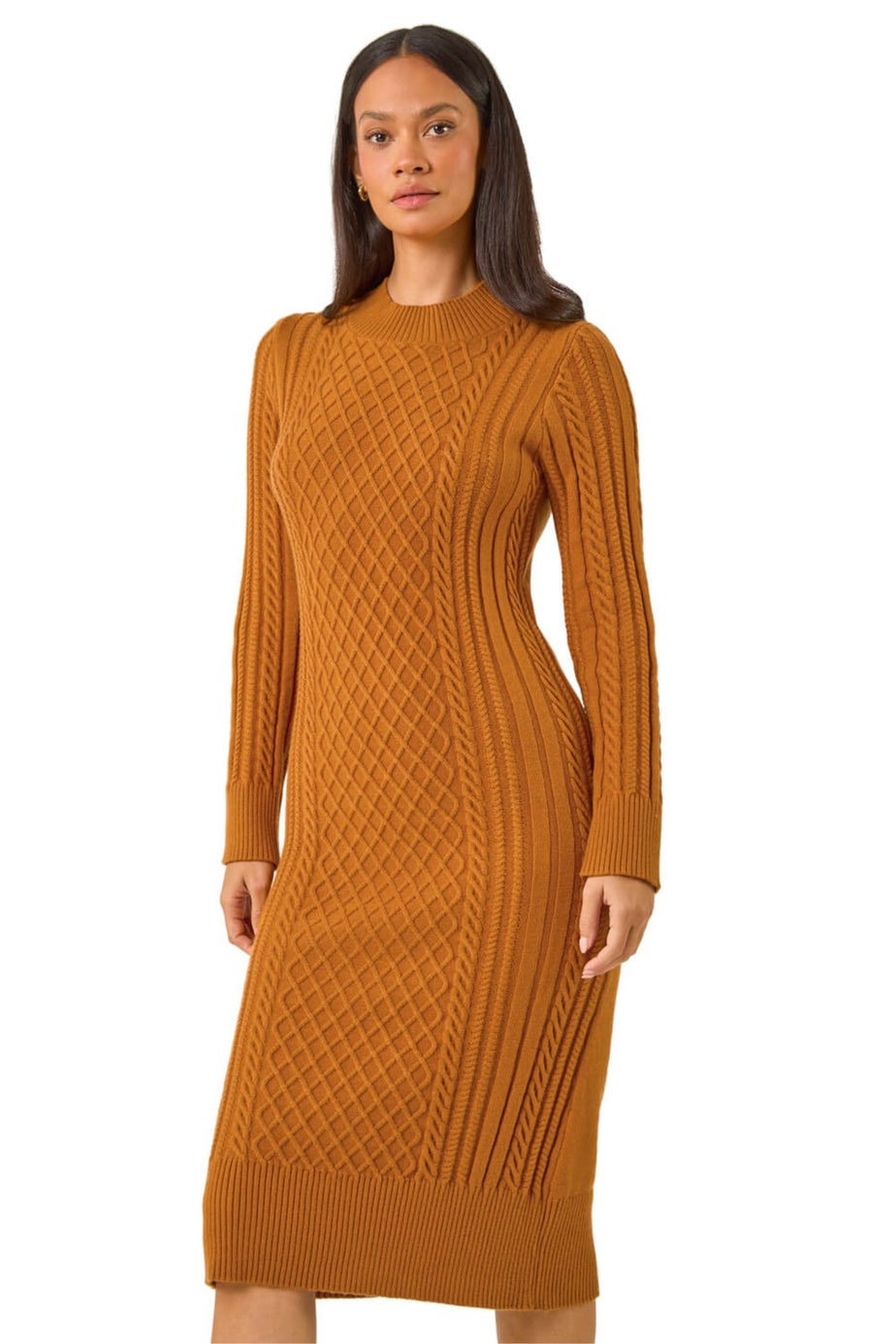 Dusk Dark Orange Cable Knit Midi Jumper Dress