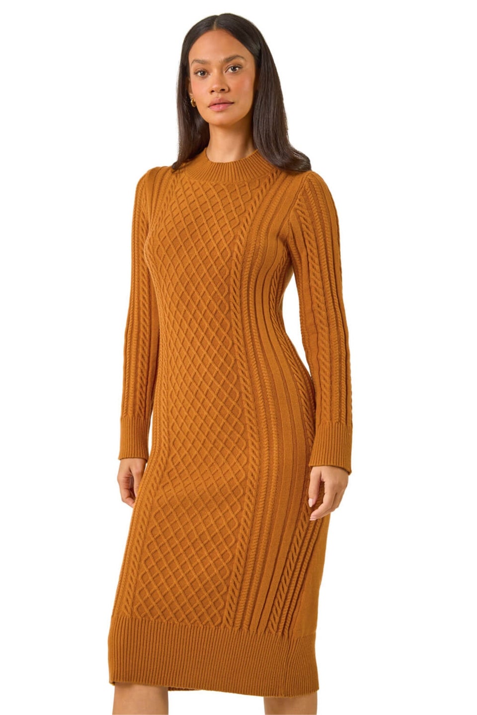 Dusk Dark Orange Cable Knit Midi Jumper Dress