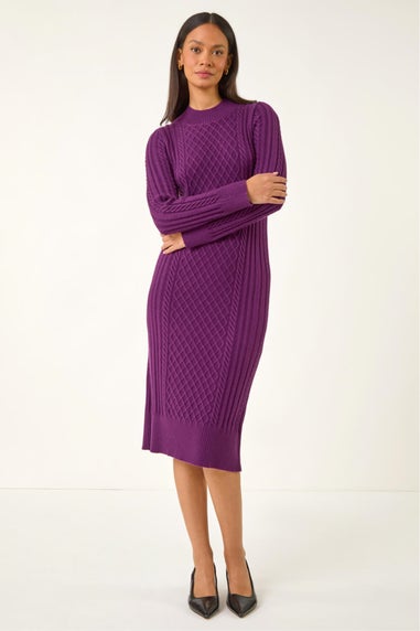 Dusk Purple Cable Knit Midi Jumper Dress