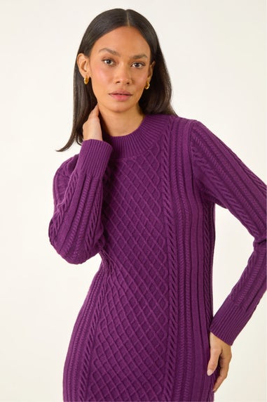 Dusk Purple Cable Knit Midi Jumper Dress