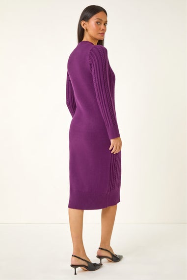 Dusk Purple Cable Knit Midi Jumper Dress