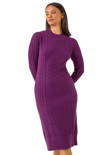 Dusk Purple Cable Knit Midi Jumper Dress