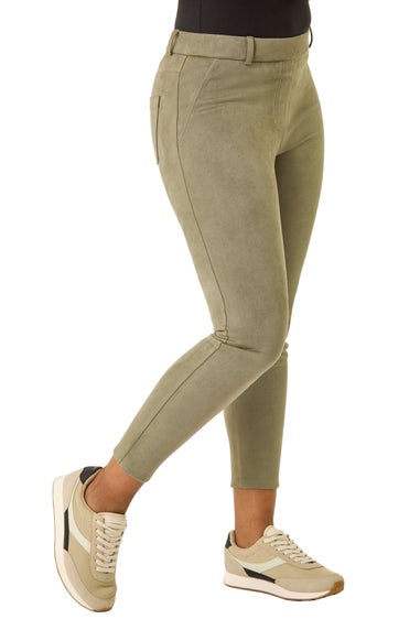 Roman Khaki Petite Suedette Stretch Jeggings
