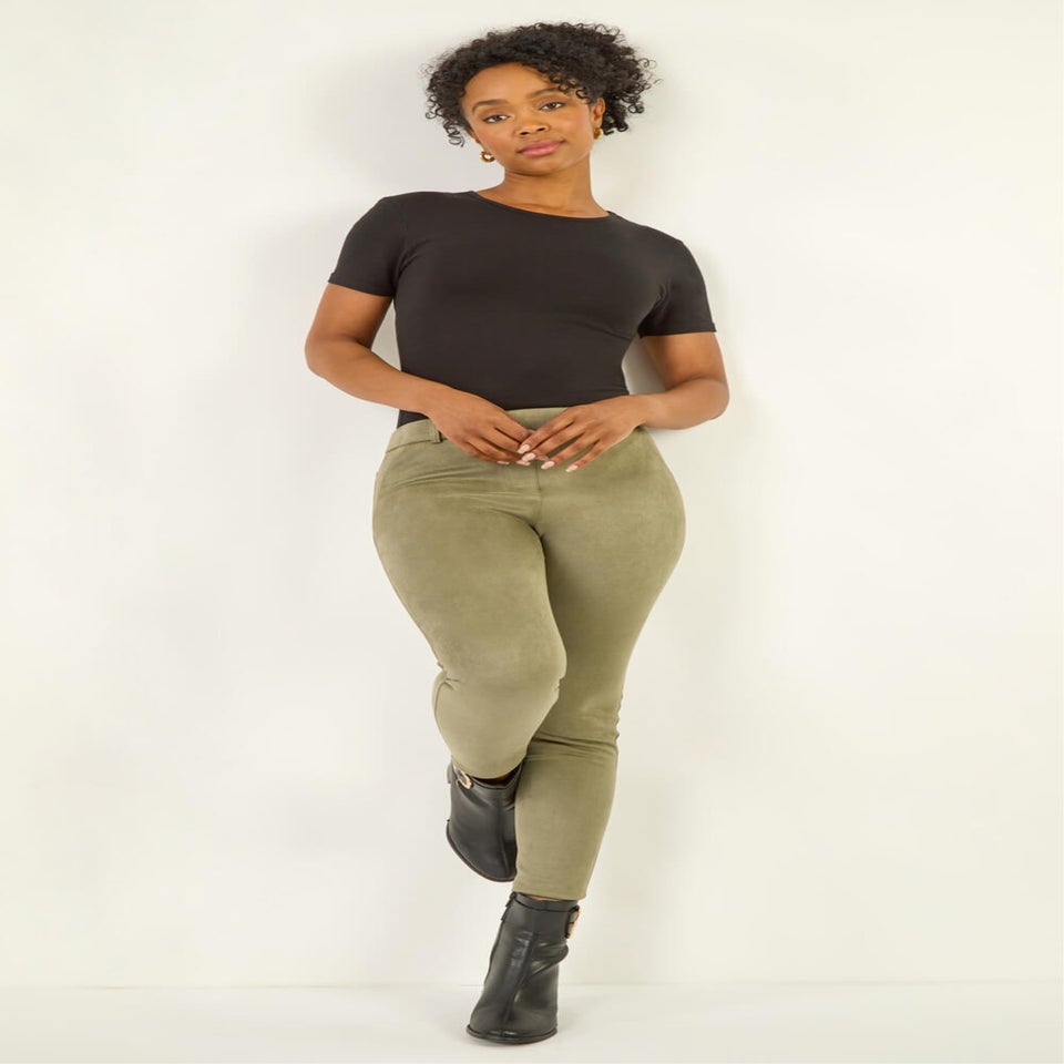 Roman Khaki Petite Suedette Stretch Jeggings