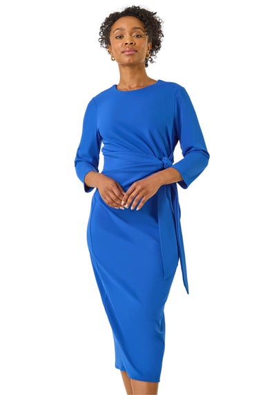 Roman Royal Blue Petite Tie Waist Stretch Midi Dress