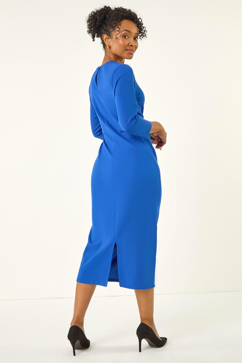 Roman Royal Blue Petite Tie Waist Stretch Midi Dress
