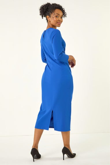 Roman Royal Blue Petite Tie Waist Stretch Midi Dress