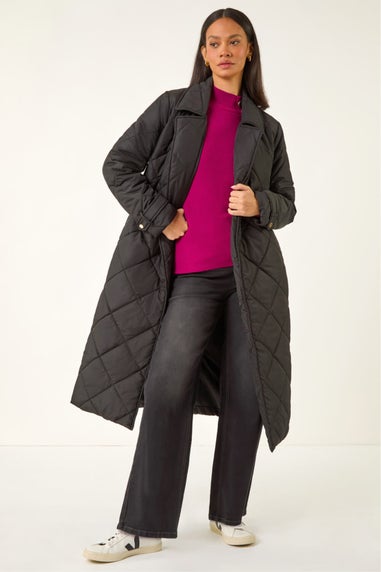 Dusk Black Chevron Wrap Quilted Puffer Coat