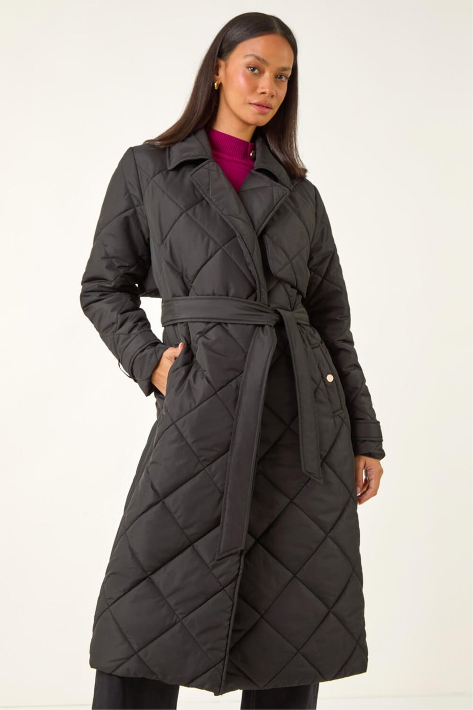 Dusk Black Chevron Wrap Quilted Puffer Coat