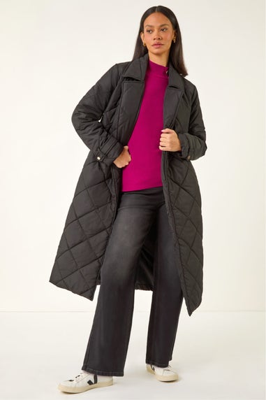 Dusk Black Chevron Wrap Quilted Puffer Coat