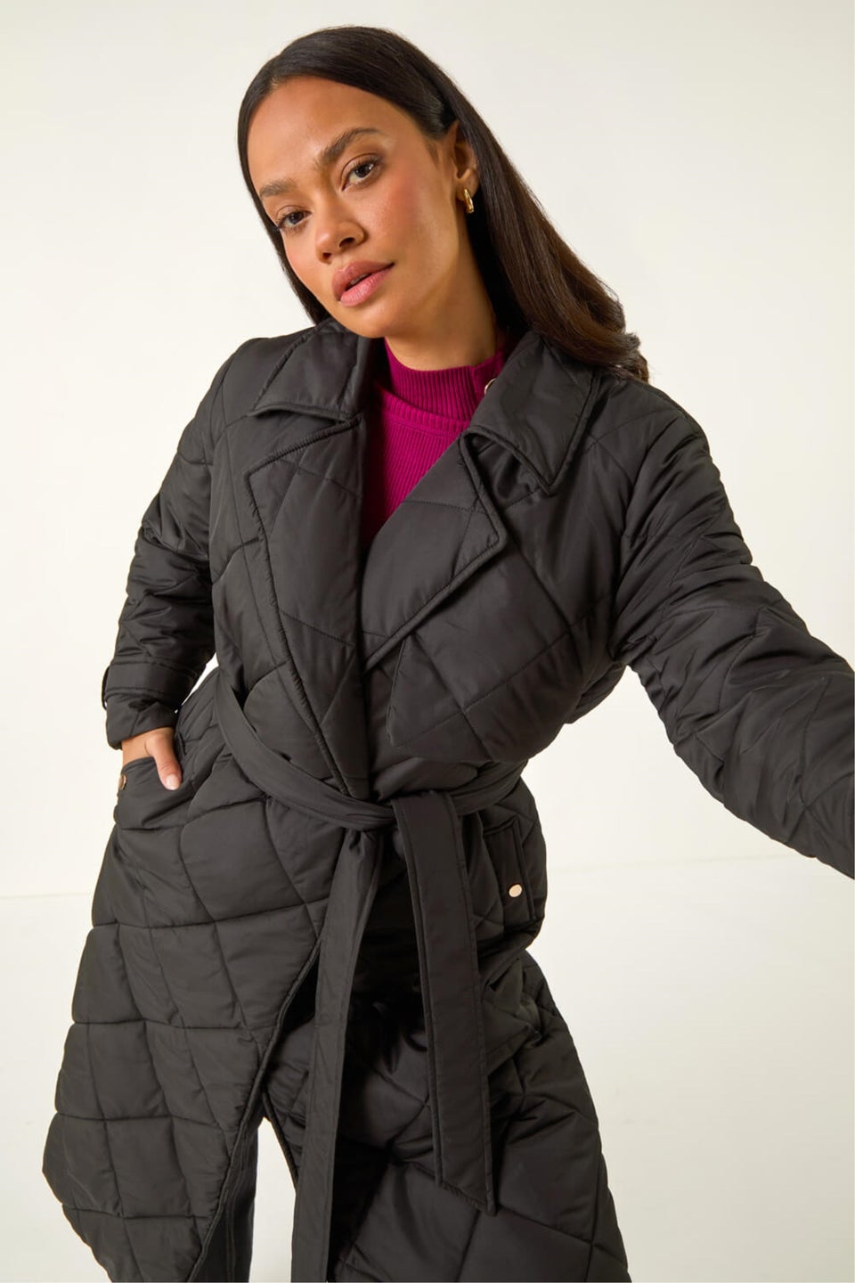 Dusk Black Chevron Wrap Quilted Puffer Coat