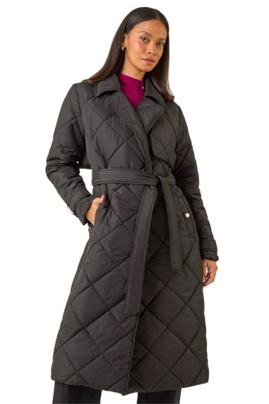Dusk Black Chevron Wrap Quilted Puffer Coat