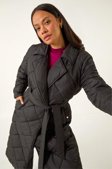 Dusk Black Chevron Wrap Quilted Puffer Coat