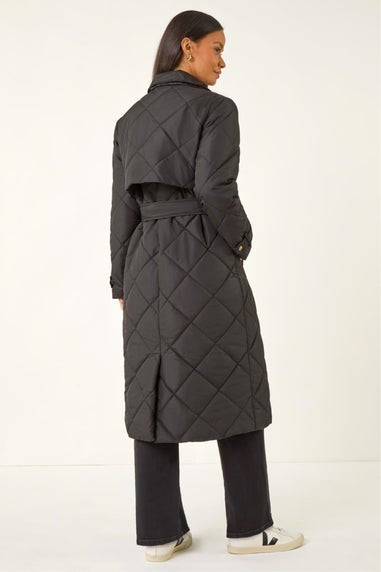 Dusk Black Chevron Wrap Quilted Puffer Coat