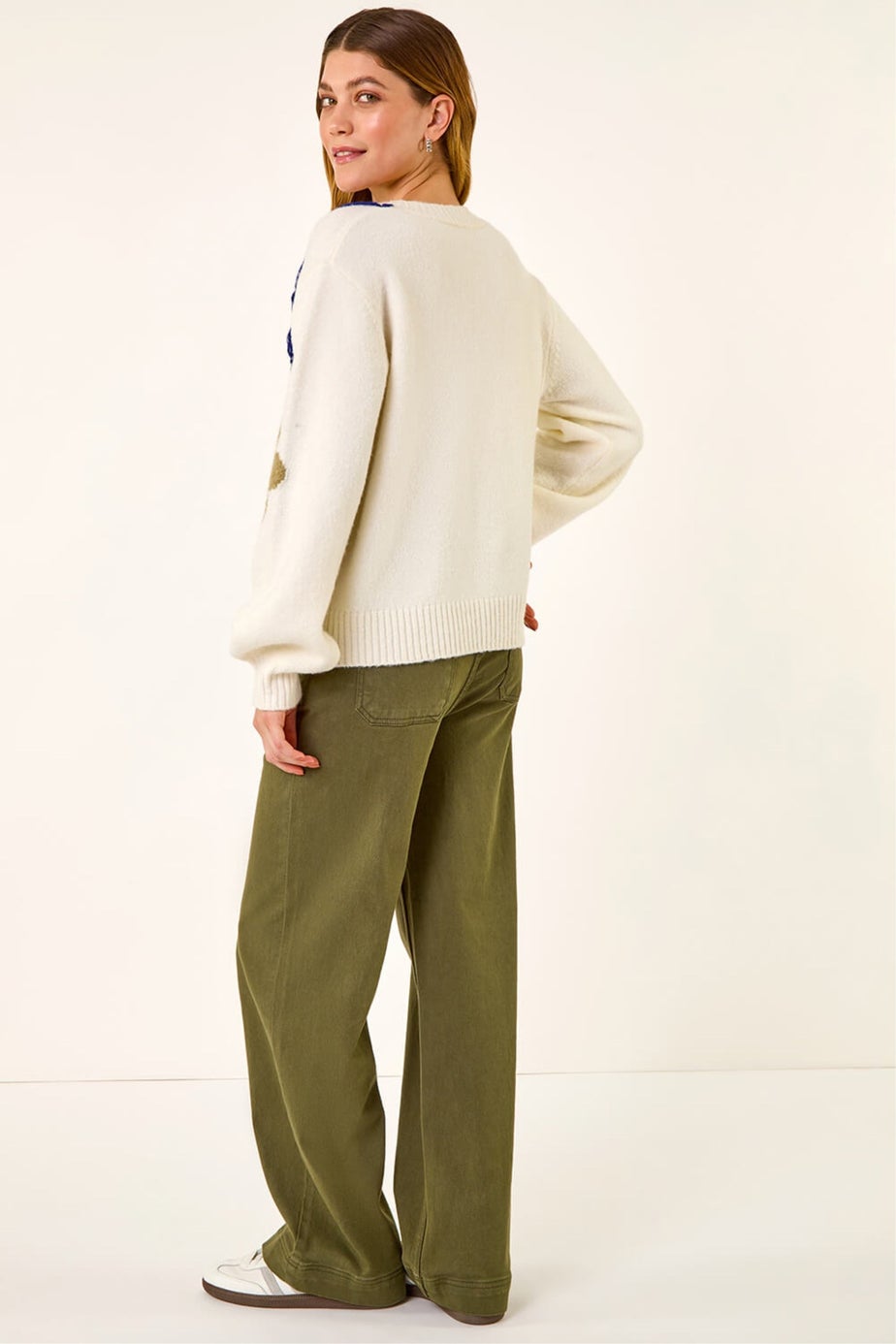 Roman Ivory Floral Stitch Knit Cardigan