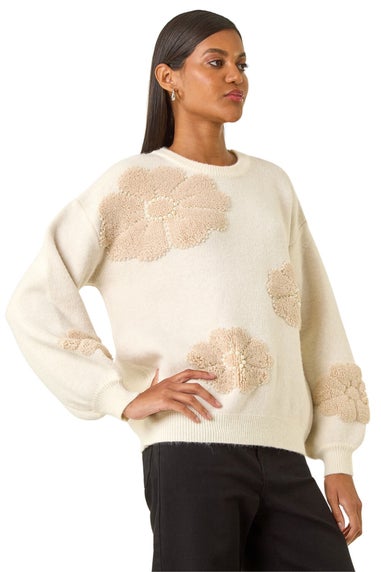 Roman Ivory Floral Faux Pearl Knit Jumper