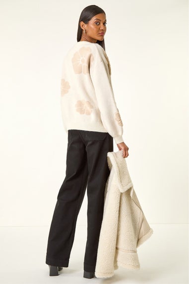 Roman Ivory Floral Faux Pearl Knit Jumper