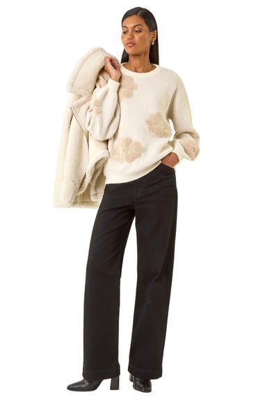 Roman Ivory Floral Faux Pearl Knit Jumper