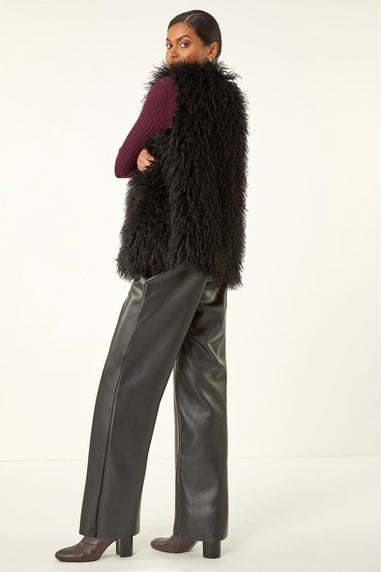 Roman Black Longline Faux Fur Gilet