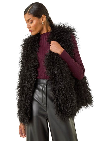 Roman Black Longline Faux Fur Gilet