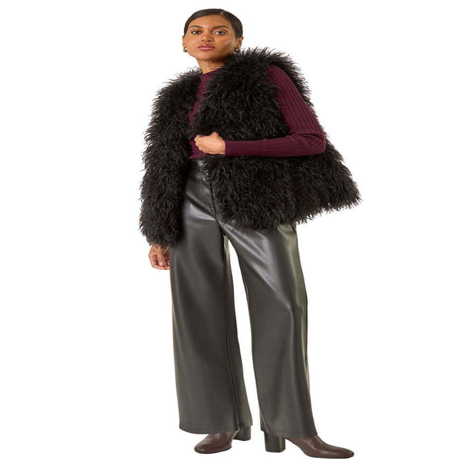 Roman Black Longline Faux Fur Gilet