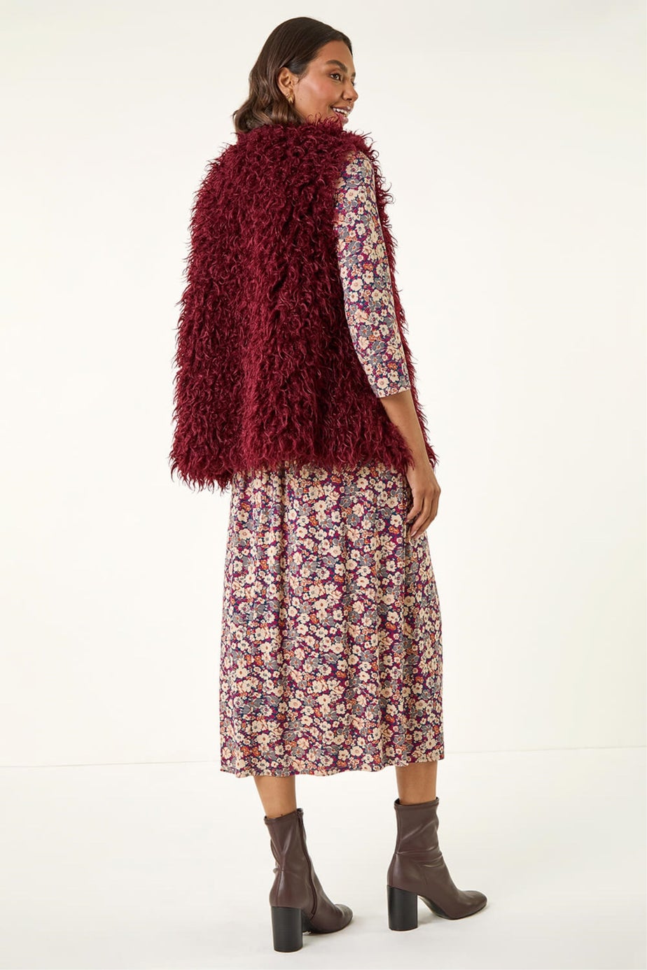 Roman Burgundy Longline Faux Fur Gilet