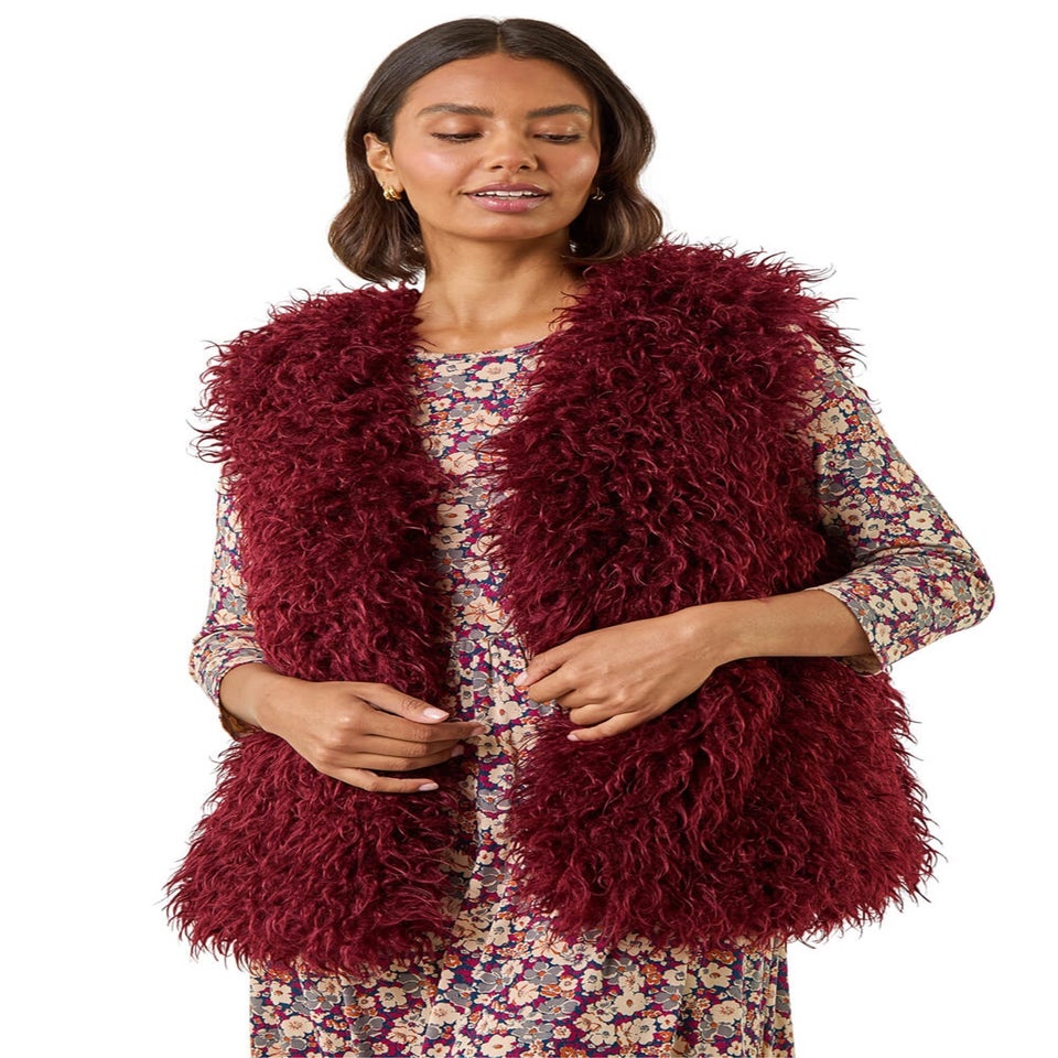 Roman Burgundy Longline Faux Fur Gilet
