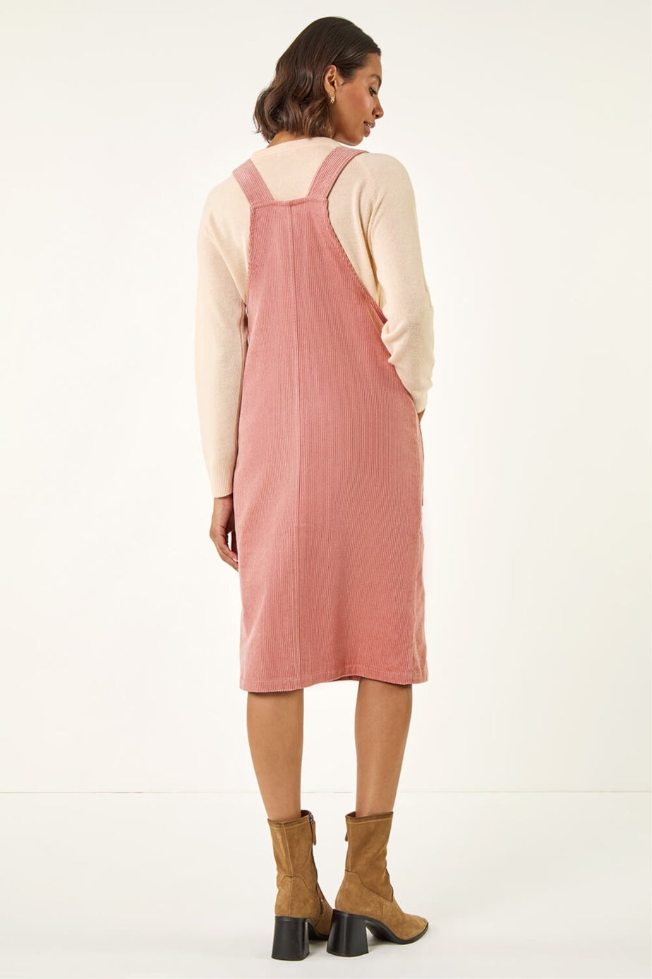 Roman Rose Corduroy Pinafore Midi Dress