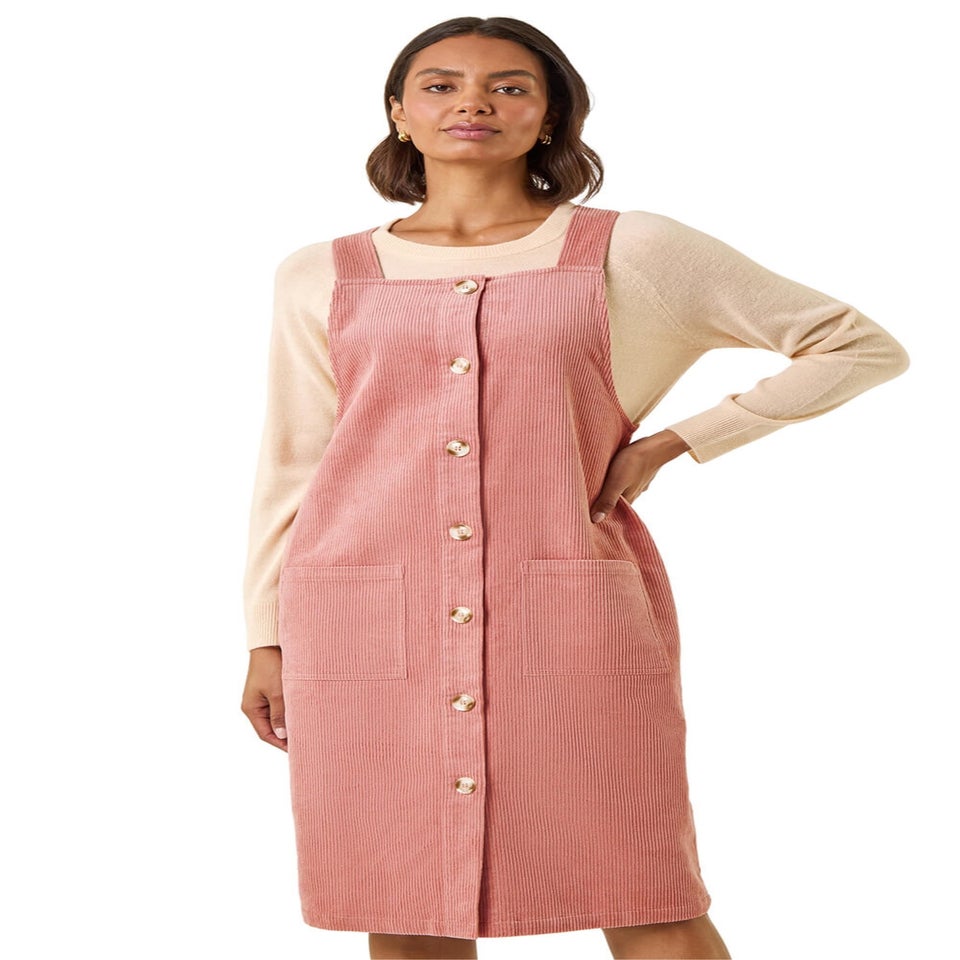 Roman Rose Corduroy Pinafore Midi Dress