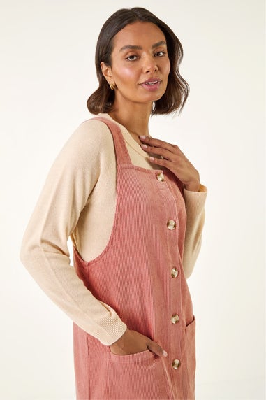 Roman Rose Corduroy Pinafore Midi Dress