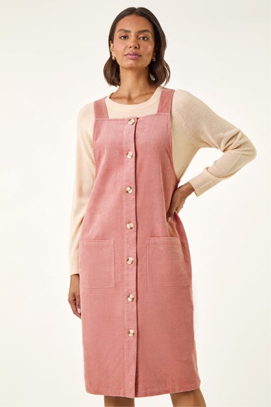 Roman Rose Corduroy Pinafore Midi Dress