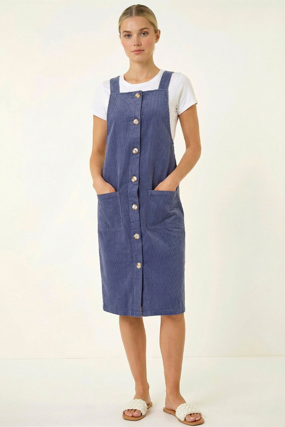 Roman Indigo Corduroy Pinafore Midi Dress