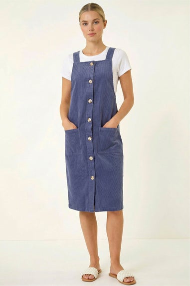 Roman Indigo Corduroy Pinafore Midi Dress