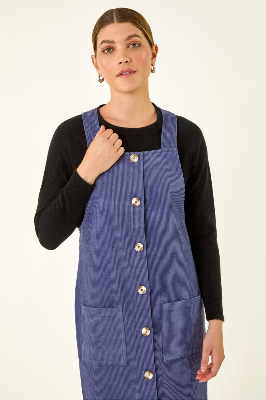 Roman Indigo Corduroy Pinafore Midi Dress