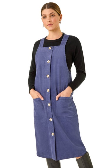 Roman Indigo Corduroy Pinafore Midi Dress