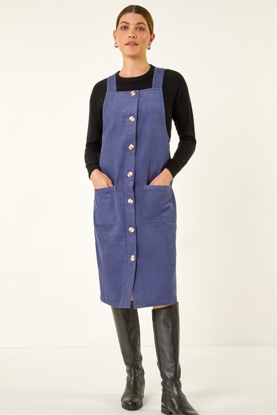 Roman Indigo Corduroy Pinafore Midi Dress