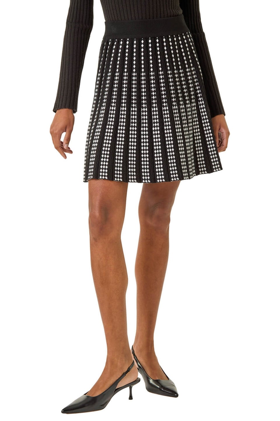 Roman Black Geometric Knit Mini Skater Skirt