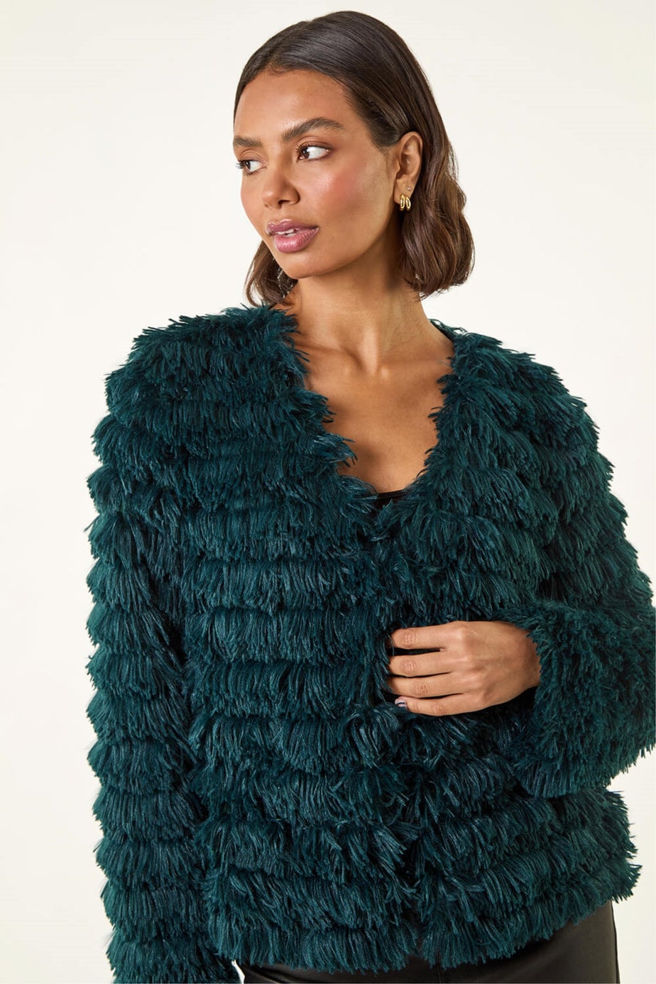 Roman Teal Faux Fur Fluffy Layered Jacket