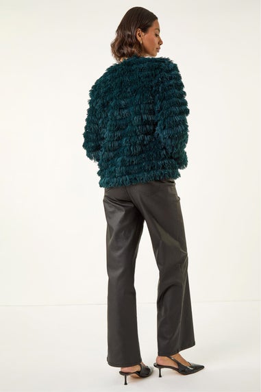 Roman Teal Faux Fur Fluffy Layered Jacket