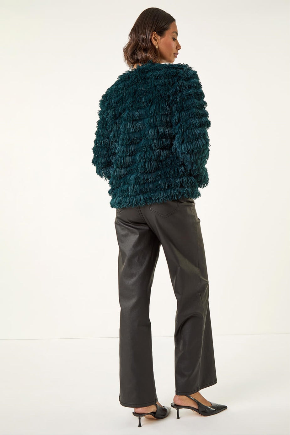 Roman Teal Faux Fur Fluffy Layered Jacket