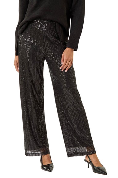 Roman Black Sequin Wide Leg Trousers